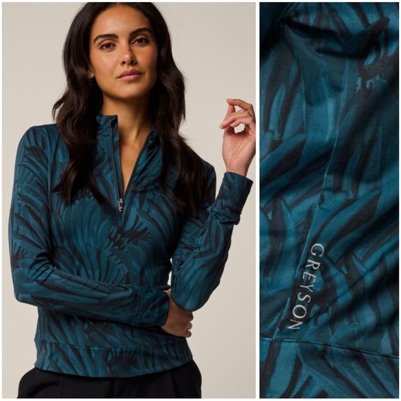 Greyson Tops - Greyson Scarlett | Halley II Feather Mid Layer Quarter Zip S | Teal Blue & Black